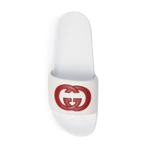 Gucci Pursuit Interlocking GG Logo 39/ 9 White Red Slip On Slide Women NIB $420